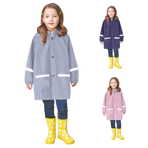 Kids Rain Jacket with Pocket Waterproof Fall Cuffed Sleeve Button Down Long Windbreak Girls Boys Preppy Hooded Coat