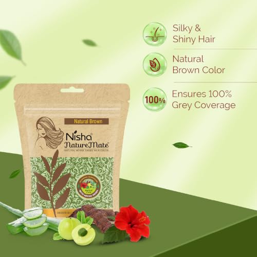 Image of Nisha Hair Colour for Women - Natural Brown, 45g, Pack of 3 | Pure Henna-Based Powder | Long-Lasting Herbal Formula | Reduces Hair Fall & Damage | Ammonia-Free