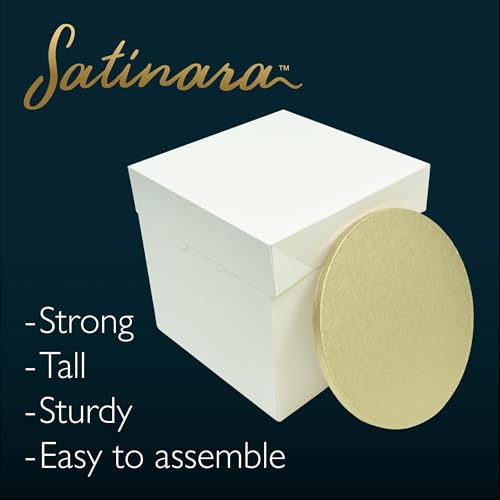 Satinara 8" Pale Gold Board & Tall Box Set | Premium Cake Box & Gold Drum, Transport, Gift, & Store In Style | Decorated & Tiered Cakes