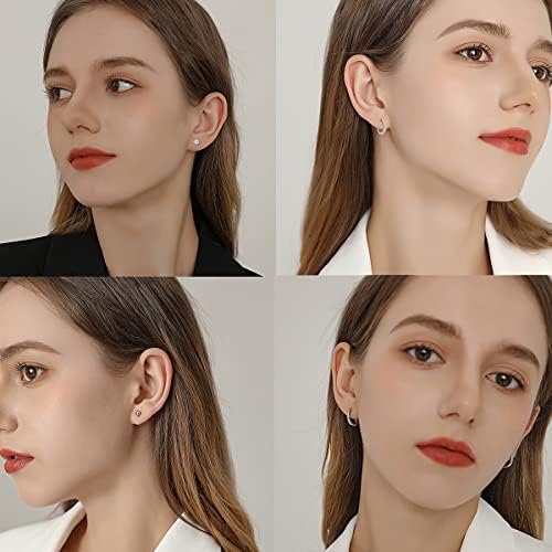 wynn's Sterling Silver Stud Earrings for Women, Silver Stud Earrings & Silver Hoop Earrings Set, 4 Pairs Small Cartilage Sleepers Studs Hoops Earrings Set, 4mm Studs & 12mm Hoops, Silver Earrings