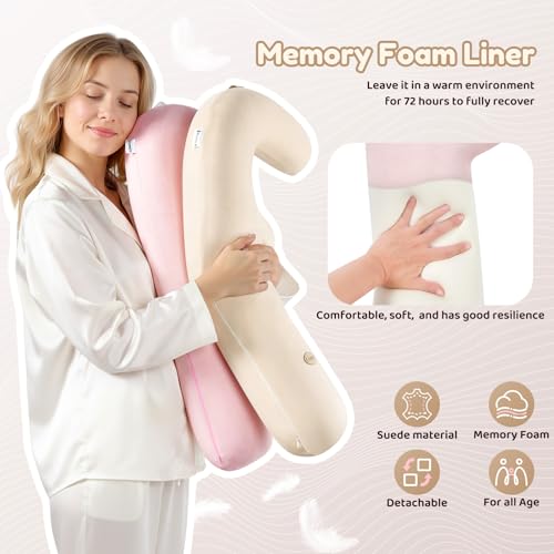 Image of FLORICH Memory Foam Kids Travel Pillow, Car Sleeping Pillow, F-Shape Car Pillows for Adults and Children, Traveling Car Pillow for Kids with Removable Pillowcase (Dark Pink)