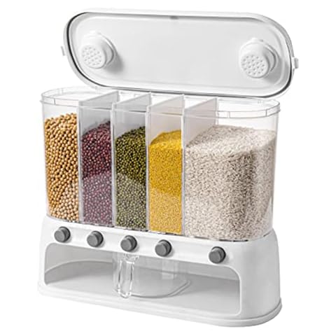 Paradesour Wall Mounted Rice Container 20KG,Wall Mounted Dry Food Dispenser Grain Rice Bucket with Multi Compartments | 20KG Grain Dry Food Dispenser Kitchen Organization and Storage Cover