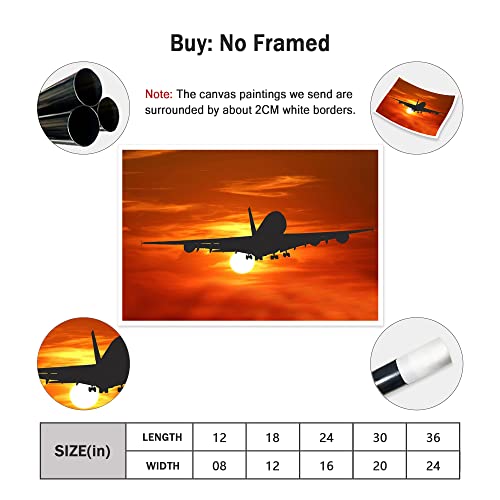Eorntdy Canvas Wall Art Unframe Airplane At Sunset Pictures Painting Canvas Paintings Aircraft Plane Wall Art For Living Room Bathrooms Home Modern Office Decor Canvas Art Wall Decor 12X18Inch #TOP1