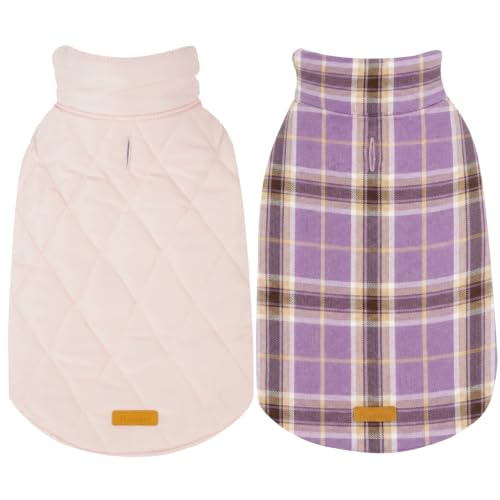 Image of Kuoser Waterproof Dog Coat, Warm Reversible Dog Jacket with Leash Hole | Soft Cozy Dog Cold Weather Coats for Rainy Snow Days, Lightweight Jacket for Meduim Dogs, Xmas Dogs Snowsuit Lavender L