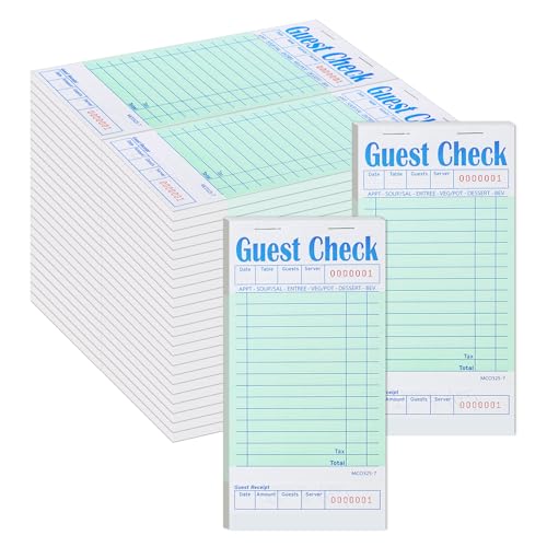 Green guest checks books for servers, 48-pack