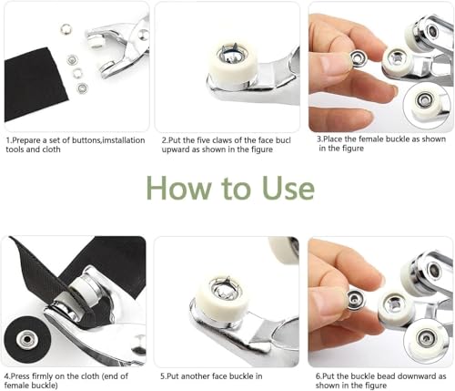 Image of Premium Snap Buttons Kit - 100 Sets 9.5mm Metal Fasteners in 10 Colors with Hand Pliers Tool, Five-Claw Copper Buckles for Sewing, DIY Crafts, Baby Clothes, Hats, Bibs & Rompers (Silver)