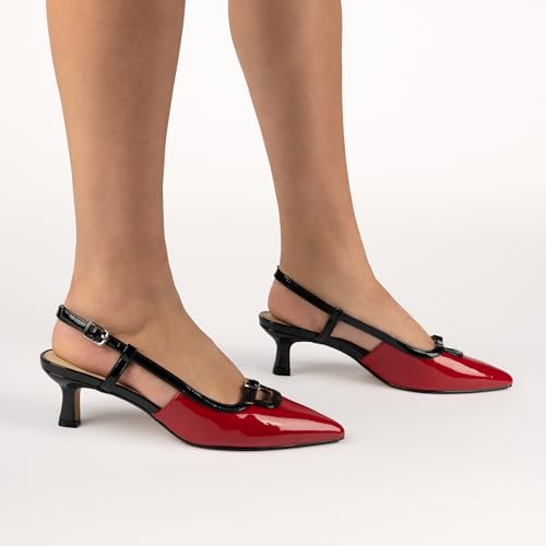 Journee Collection Womens Padma Mesh Sling Back Pumps Cushioned Pointed Toe Kitten Heel Pull On Spring Summer Shoe Patent/Lilac 7.5 Medium WOMENS US2