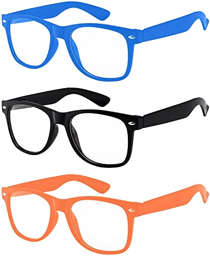 3 Pack Kids Clear Lens Sunglasses Blue Black Orange