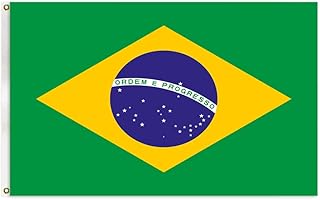 اعلام البرازيل للاماكن الخارجية مقاس 3×5 من جي اس واي ال اف تي، علم البرازيل بالوان زاهية ومقاومة للبهتان بخياطة مزدوجة مع حلقات نحاسية