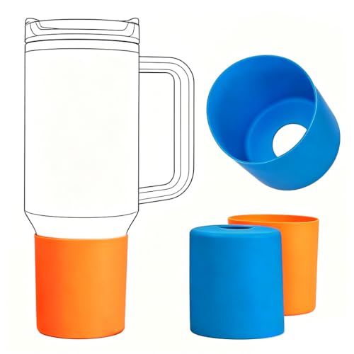 Image of HASTHIP Compatible with Stanley Silicone Cup Bottom Sleeve Holder for 8 cm Dia Drink Cup, Anti-Slip Bottom Base with Center Open Cut Design, 2 Pcs Blue & Orange Protective Silicone Accessory