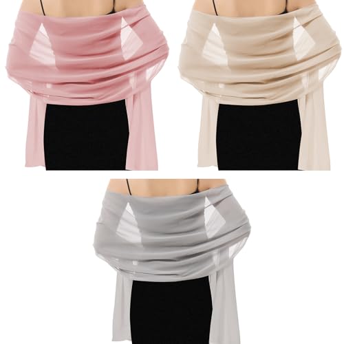 3 Pcs Shawls and Wraps for Women Evening Dresses Sheer Chiffon Soft Silky Wraps Wedding Bridal Scarf