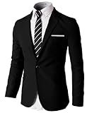 H2H Mens Business Fit Single One Button Blazer Jackets with Pocketchief Trim BLACK US S/Asia M (KMOBL046)