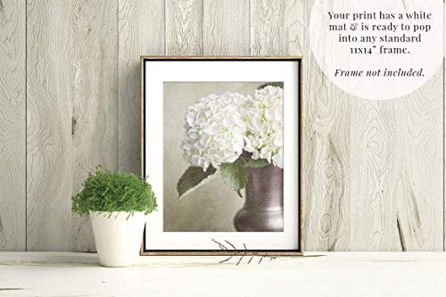 Lisa Russo Fine Art - Shabby Chic Country Flower Wall Art Print - Neutral Beige Hydrangea - Not Framed (8X10 Print With 11X14 Mat) #TOP2