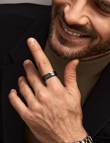 Jstyle Tungsten Wedding Rings for Men Black/Silver/Gold Mens Wedding Band 8MM Mens Engagement Rings Groove Beveled Edges High Polish/Matte Finish Men's Promise Ring Comfort Fit Size 7-14 - Image 5