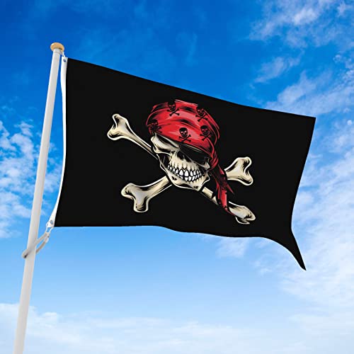 Drapeau de pirate Jolly Roger rouge 60x90 cm avec 2 oeillets