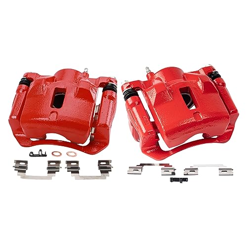 Image of TRQ Front Brake Caliper Set Painted Red Brackets Compatible with 2003-2008 Pontiac Vibe 2003-2008 Toyota Corolla Matrix