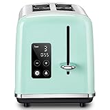 REDMOND Full Touch LED Display Toasters 2 Slice, Stainless Steel Smart Toasters with Extra Wide Slot and Cancel Defrost Reheat Function, 6 Shade Settings, Aquamarine Green, ST039