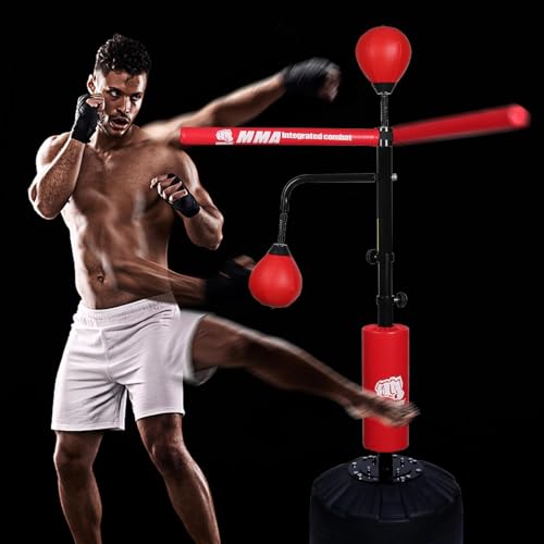 Pro Boxing Training Set - Adjustable 82-Inch Spinning Bar with Reflex Ball & Punching Bag for Adult(Red) by INNOLIFE - Image 6