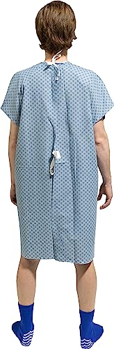 4PK - Men's Deluxe Value Patient Hospital Gown Robe, Soft & Comfortable Gowns Size Medium/Large (Blue)