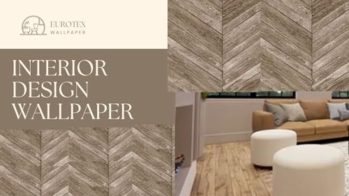 Image of Eurotex Non Adhesive Wallpaper Roll Vintage Herringbone Wood Plank Design for Covering Living Room, Bedroom Walls (PVC, Size- 57sqft, Wooden Plank)
