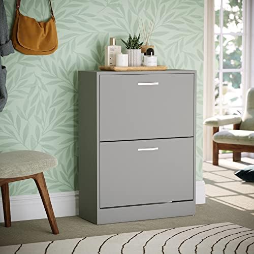 Vida Designs 2 Drawer Shoe Cabinet Cupboard Shoe Storage Organiser Pull Down Wooden Furniture Unit, White