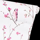 Yifely Peel & Stick Shelf Liner Removable Shelving Paper for Covering Apartment Old Nightstand Closet, Peach Birds, 17.7 Inch by 9.8 Feet