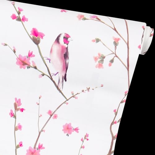 Yifely Peel & Stick Shelf Liner Removable Shelving Paper for Covering Apartment Old Nightstand Closet, Peach Birds, 17.7 Inch by 9.8 Feet