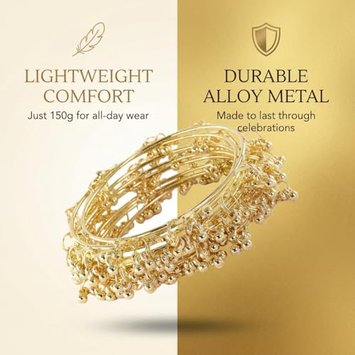 Image of NMII Ethnic Wear Bangles Gold-Tone Alloy with Musical Ghungroo Charms | Women Fashionable Jewelry | Designer Bracelet Bangles For Girls | Viral Kashmiri Chudiya for Weddings, Festivals & Parties