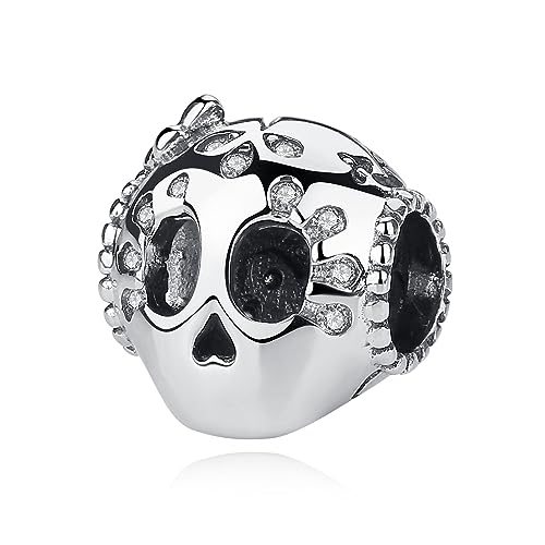 Abalorio de calavera de plata de ley 925 compatible con Pandora regalos DIY