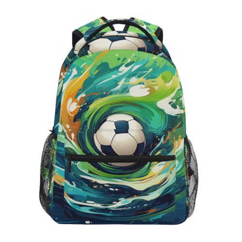 Sac à dos football aquarelle vert pour les cours et les voyages des jeunes