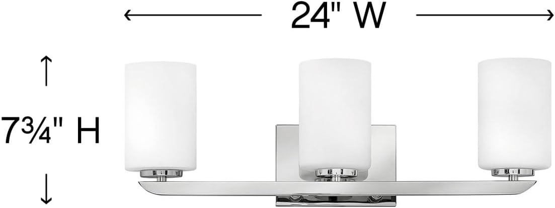 Hinkley Kyra Medium Three Light Bathroom Vanity Fixture, Install Up/Down, Etched Opal Shades, Polished Nickel