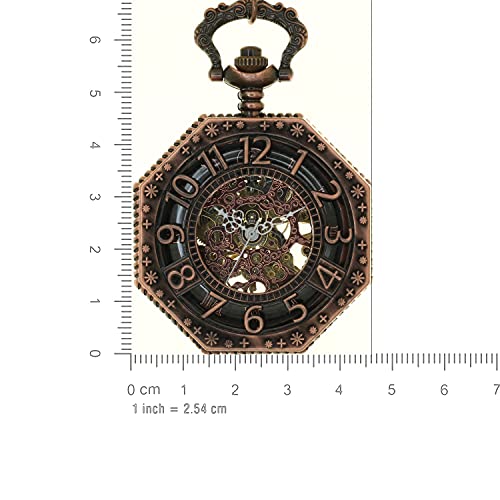 Fobtime Vintage Copper Bronze Octagonal Hollow Skeleton Manual Mechanical Pocket Watch Hand Winding Arabic Roman Numbers Chain Clocks #TOP6