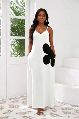 Image of vunahzma Womens Casual Fashion Sleeveless Plus Size Loose Long Sexy Maxi Dress with Pockets