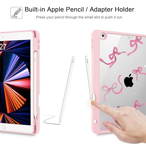 May Chen for iPad 9th Generation with Pencil Holder, iPad 8th/7th Gen Case 10.2-inch, [Penceil Holder] Trifold Stand Auto Wake/Sleep Clear TPU Protection Back Cover, Pink Bows by May Chen - Image 8