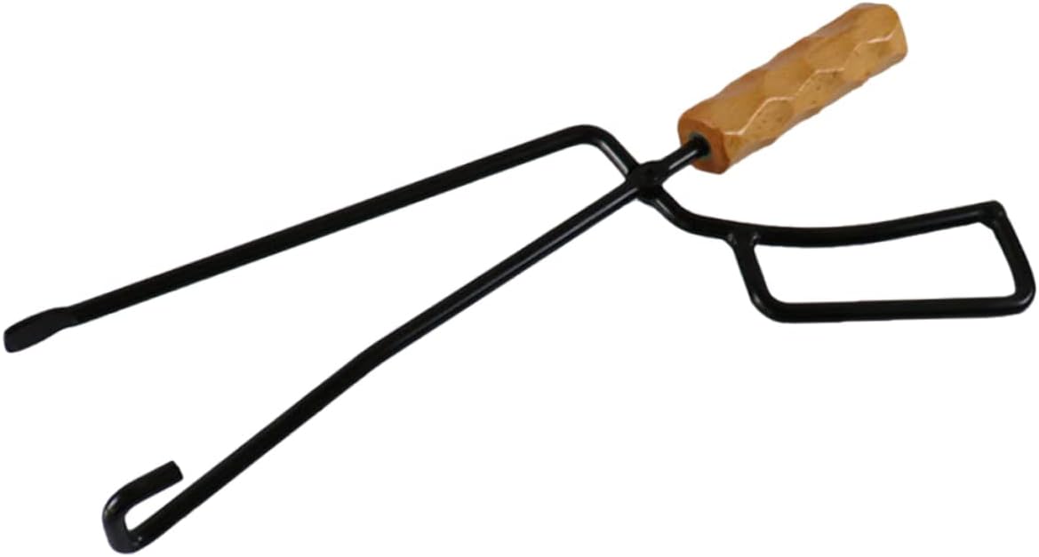ORFOFE Heavy Duty Charcoal Tongs for Outdoor Barbecue Long Anti-Scald Beech Wood Handle Firewood Tool for Campfire and Fireplace Accessories