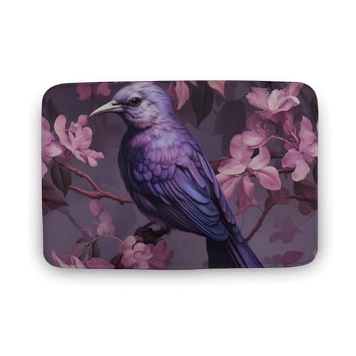 Bird in Purple Flowers Coral Velvet Rugs Non-Slip Bathroom Rugs Soft Kitchen Rug Floor Carpet for Home Decor 19.7