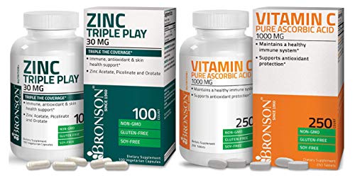 Bronson Vitamin C 1000 Mg Premium Non-Gmo Ascorbic Acid Zinc Triple Play 30 Mg Triple Coverage Immune Support Zinc Supplement #TOP14