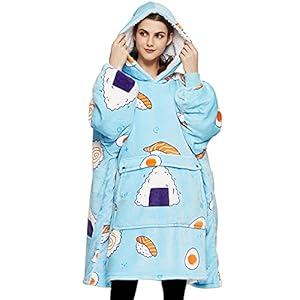 KFUBUO Wearable Blanket Hoodie for Adults Sherpa All Patterns Sushi Oversized Sweatshirt Blanket with Pockets Cute Birthday Gifts for Women