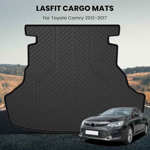 Image of LASFIT Cargo Mat for Toyota Camry 2015-2017 (Only Fit Gas, Not Fit Hybrid) | Not Fit Hybrid, All Weather Custom Fit Anti-Slip Pet Friendly Easy Clean TPE Trunk & Backrest Mats for 7th Gen Camry, Black