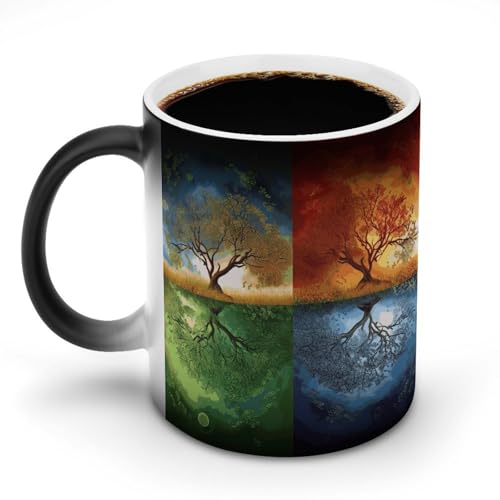 KWQDOZF Tazas de café sensibles al calor con estampado del Árbol de la Vida de las Cuatro Estaciones. Taza que cambia de color. La imagen completa se revela al agregar CALIENTE KWQDOZF Tazas de café sensibles al calor con estampado del Árbol de la Vida de las Cuatro Estaciones. Taza que cambia de color. La imagen completa se revela al agregar CALIENTE