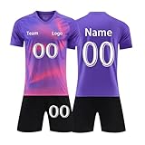 Generisch Fussball Trikot Set Personalisiert Kinder Fußballtrikot Selbst Gestalten Sport Fußball Trikots Bedrucken Lassen Fußballdress Mädchen Baumwolle Sportanzug Lila 160