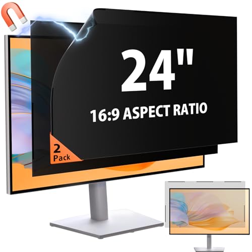 [2 Pack] 24 Inch 16:9 Magnetic Privacy Screen for Monitor Anti-Glare, Blue Light Filter, Anti-Spy Reusable Removable Privacy Filter for 16:9 Widescreen Desktop Display