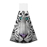 KKLWEGU Tiger with Teal Eyes Hand Towel Soft Absorbent Hanging Kitchen Dish Towels with Hanging Loop Fast Drying Tie Towels Bath Towel for Bathroom Kitchen Home Decor 14 X 11.8 Inches
