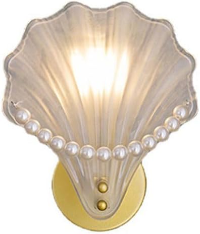 Gold Wall Sconces for Bathroom E14 Vanity Wall Light with Pearl Chain Modern Sconces Lamp with Clear Shell Shaped Glass Shades Hallway Light Fixtures for Living Room Bedroom Mirror Kitchen