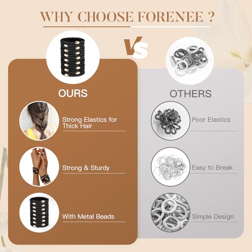 Image of FORENEE Hair Ties No Damage - 60PCS Ponytail Holders - Elastic Hair Ties for Thick Hair - Braided Hair Bands for Women Girls's Hair - Black