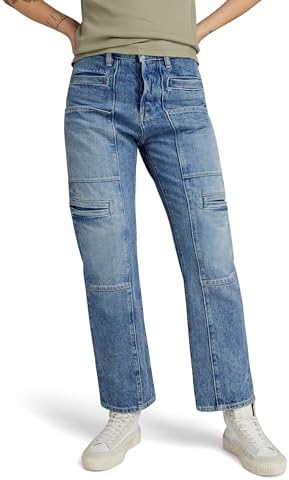 G-STAR RAW Damen Viktoria Utility High Straight Jeans, Blau (Faded Denali Blue Destroyed D24566-D499-G565), 29W / 32L