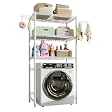 Uptyia Mobile lavatrice con 3 ripiani e 2 ganci girevoli, ripiano per lavatrice, ripiano regolabile, 89 x 34 x 193 cm (bianco)