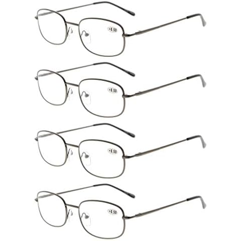 Eyekepper 4 Pairs Reading Glasses Metal Gunmetal Frame Reader Eyeglasses with Spring Hinges for Men Women Reading Cover