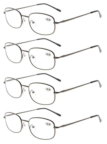 Eyekepper 4 Pairs Reading Glasses Metal Gunmetal Frame Reader Eyeglasses with Spring Hinges for Men Women Reading