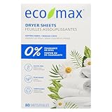 Eco-Max Dryer Sheets Fragrance Free 80ct Fabric Softener, Plant Based